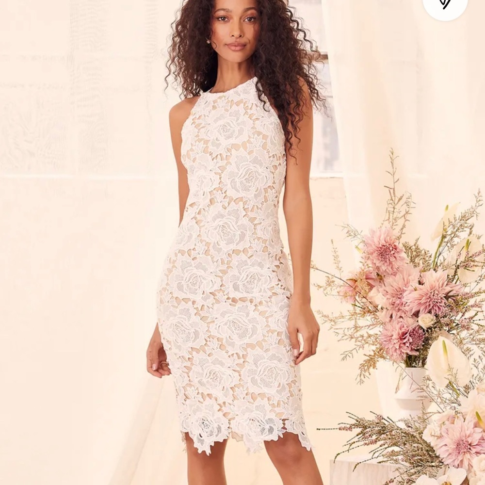 Lulus Temps De L'Amour White Lace Bodycon Midi Dress